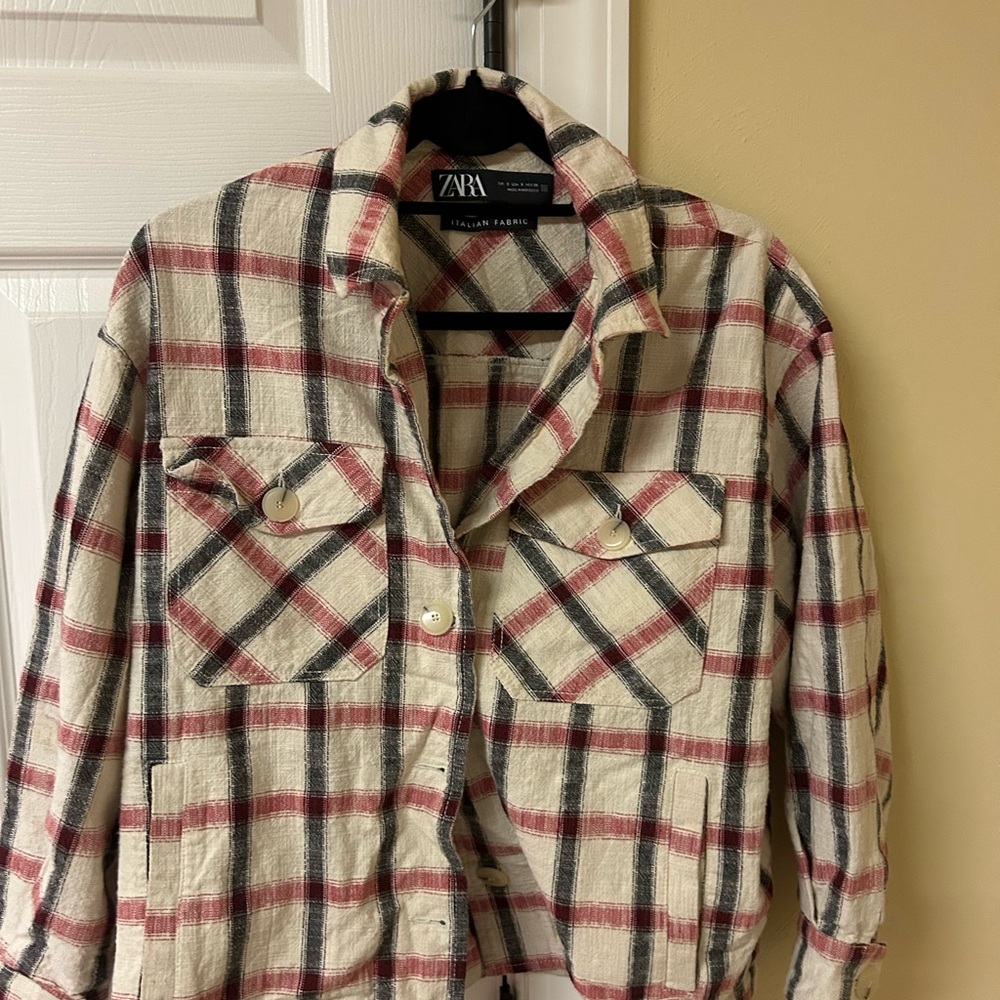 Zara Women's Plaid Utility Jacket - Red, Black, Cream - Picture 2 of 6